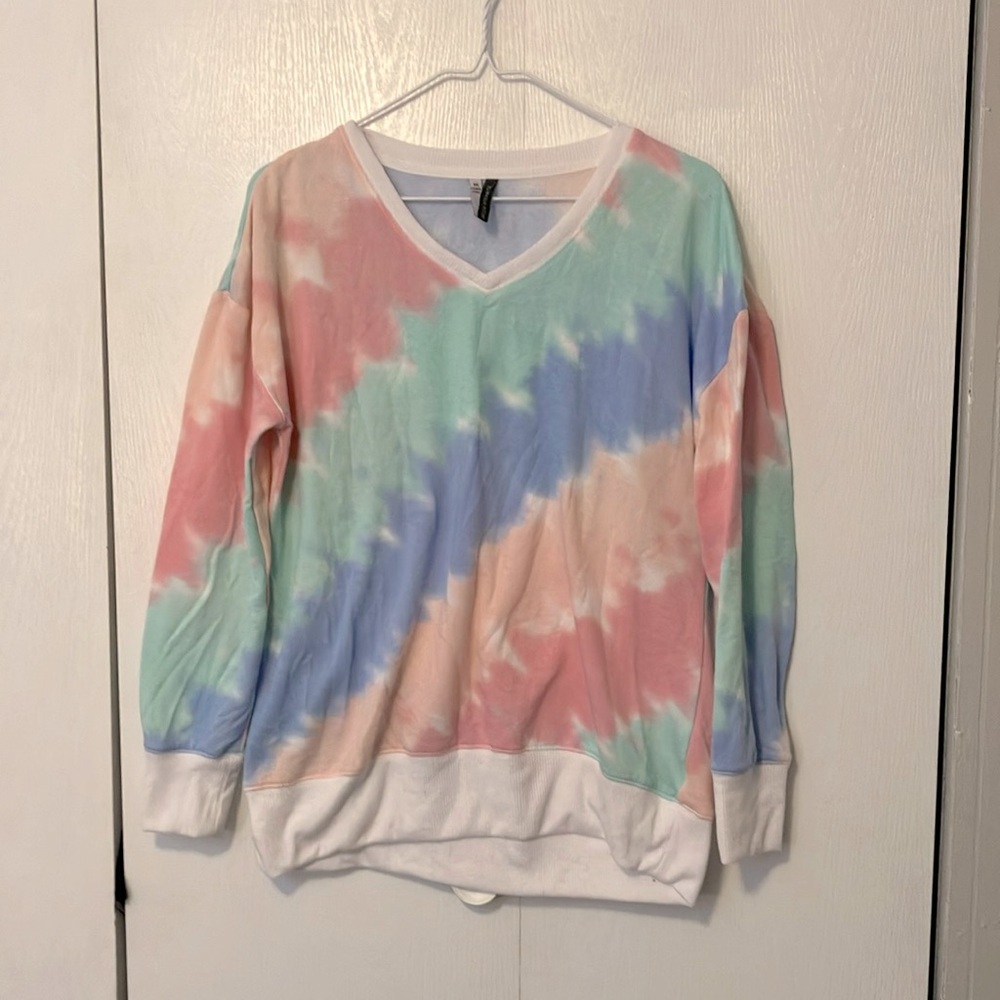 Pastel tie-dye fleece lounge sweater